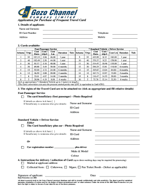 Gozo Channel Frequent Travel Card  Form