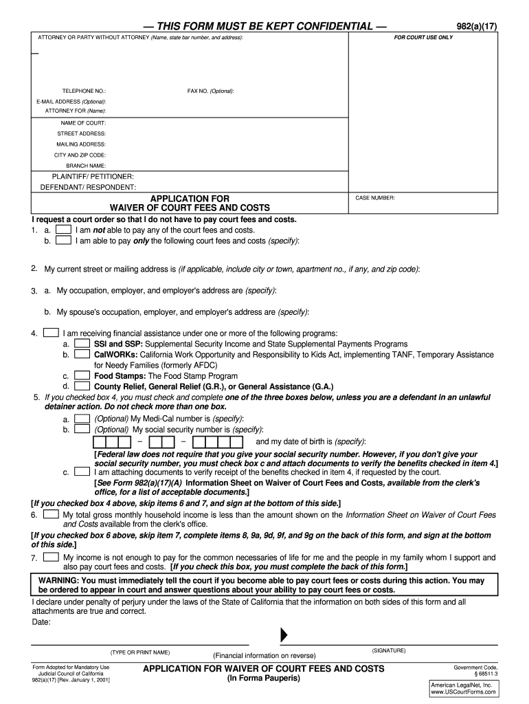  Form 982a17a 2001