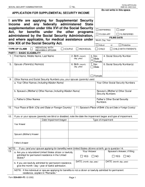 Application for Supplemental Security Income Disability Claims Clinic  Form