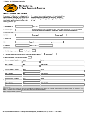 Tk Stanley Job Application Form