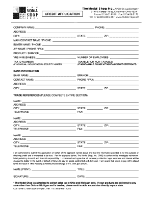 Printable Business Credit Application Forms