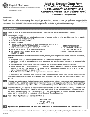  Capital Blue Cross Fillable Claim Form 2011