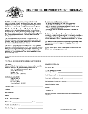 Towing Reimbursement Fax Documents Form