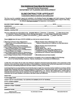 Gwinnett County Subcontractor Affidavit  Form