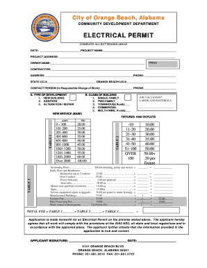 Permit Application Electrical City of Orange Beach  Form