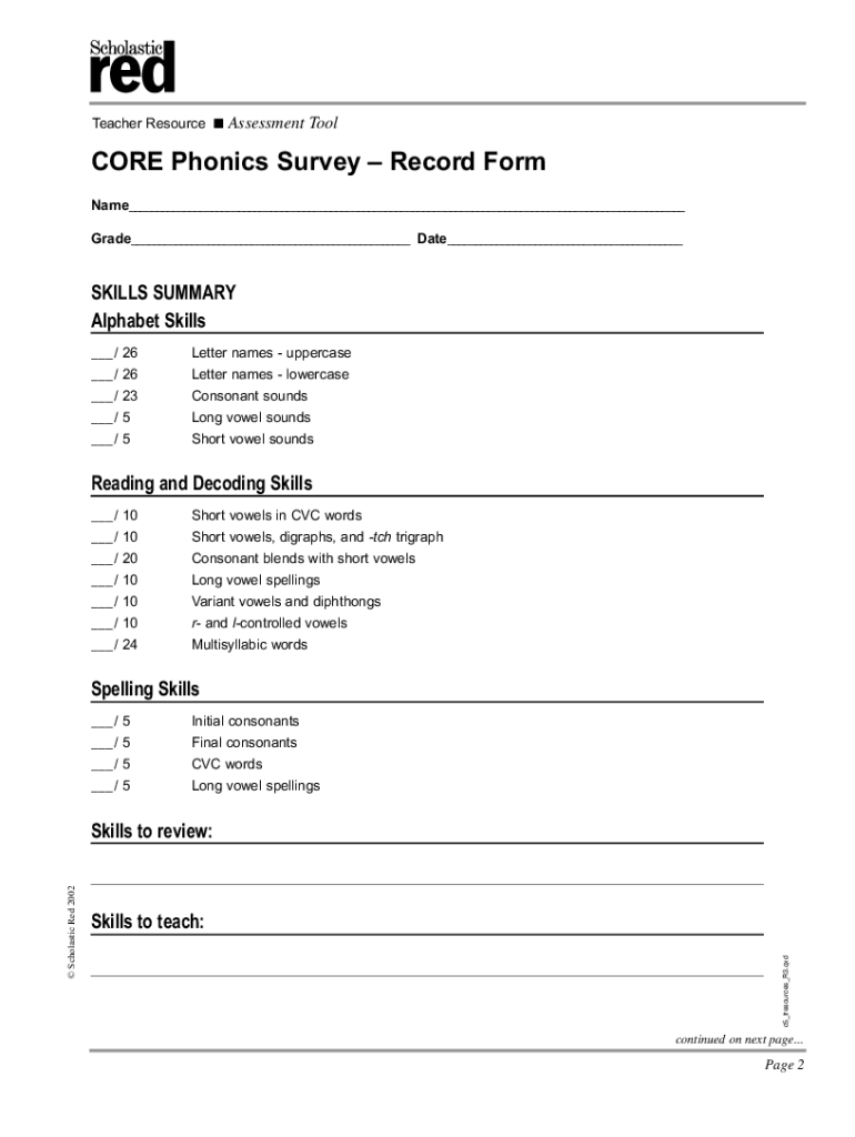 Core Phonics Survey Digital  Form