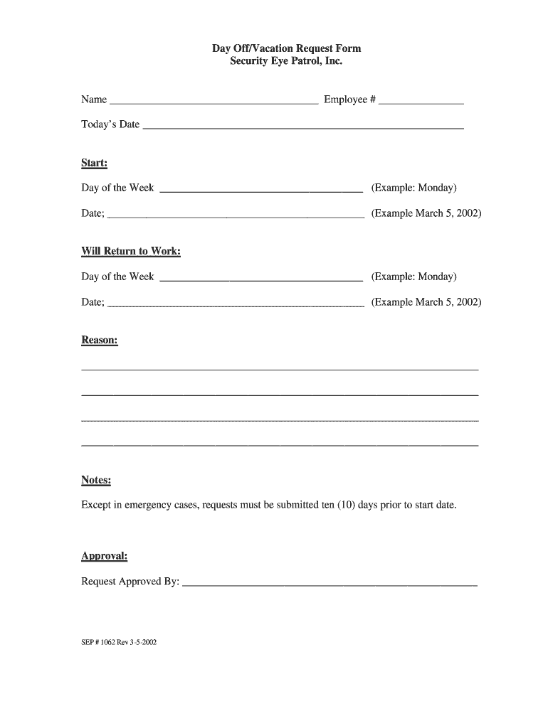  Day off Request Form 2002-2023