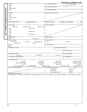 Veterinary Certificate to Eu 2003779 Form