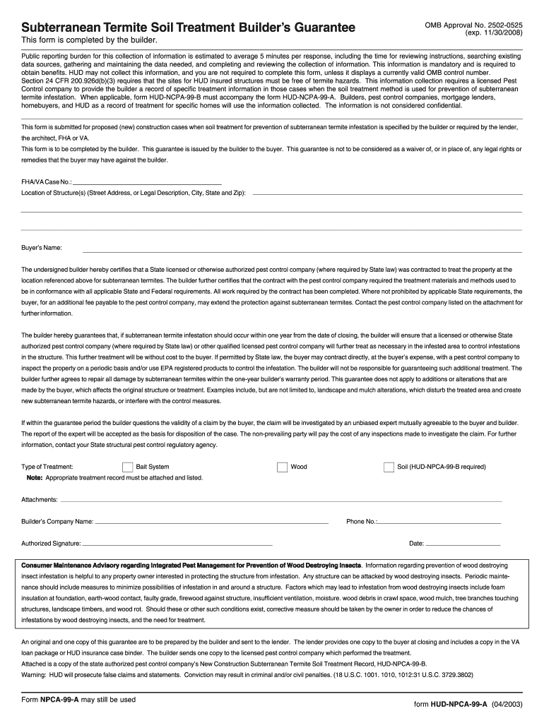  Printable Blank Termite Form 99a 2003-2024