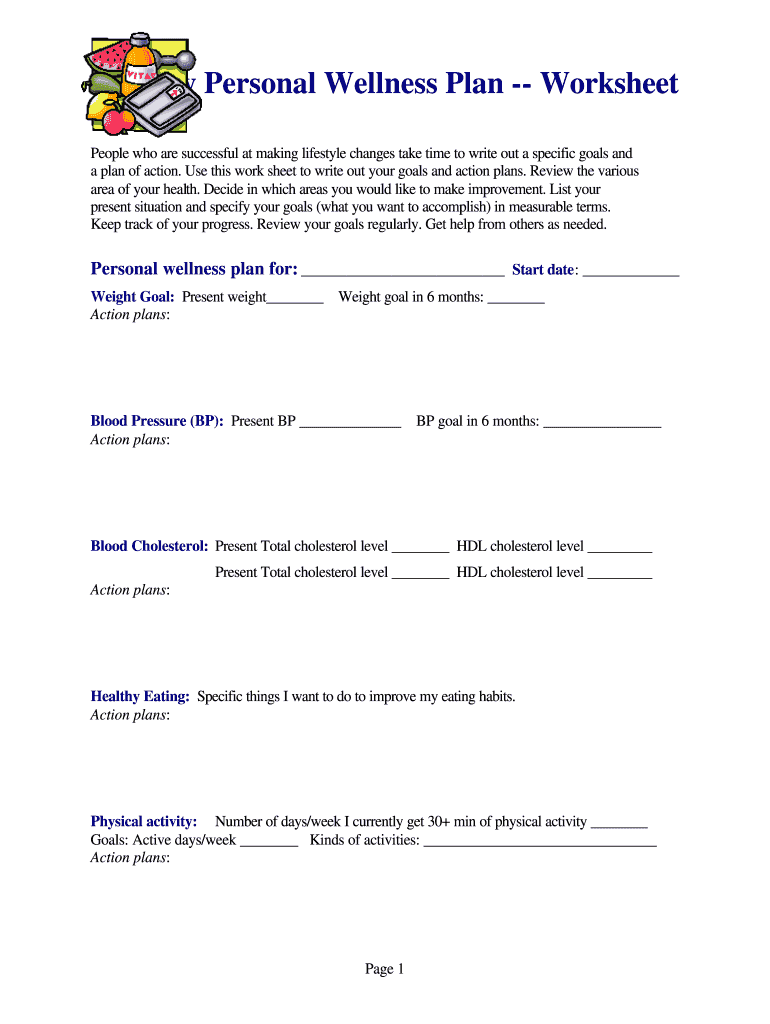 Printable Wellness Plan Template  Form