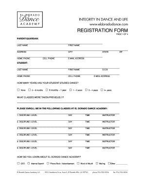  Dance Class Registration Form PDF 2012