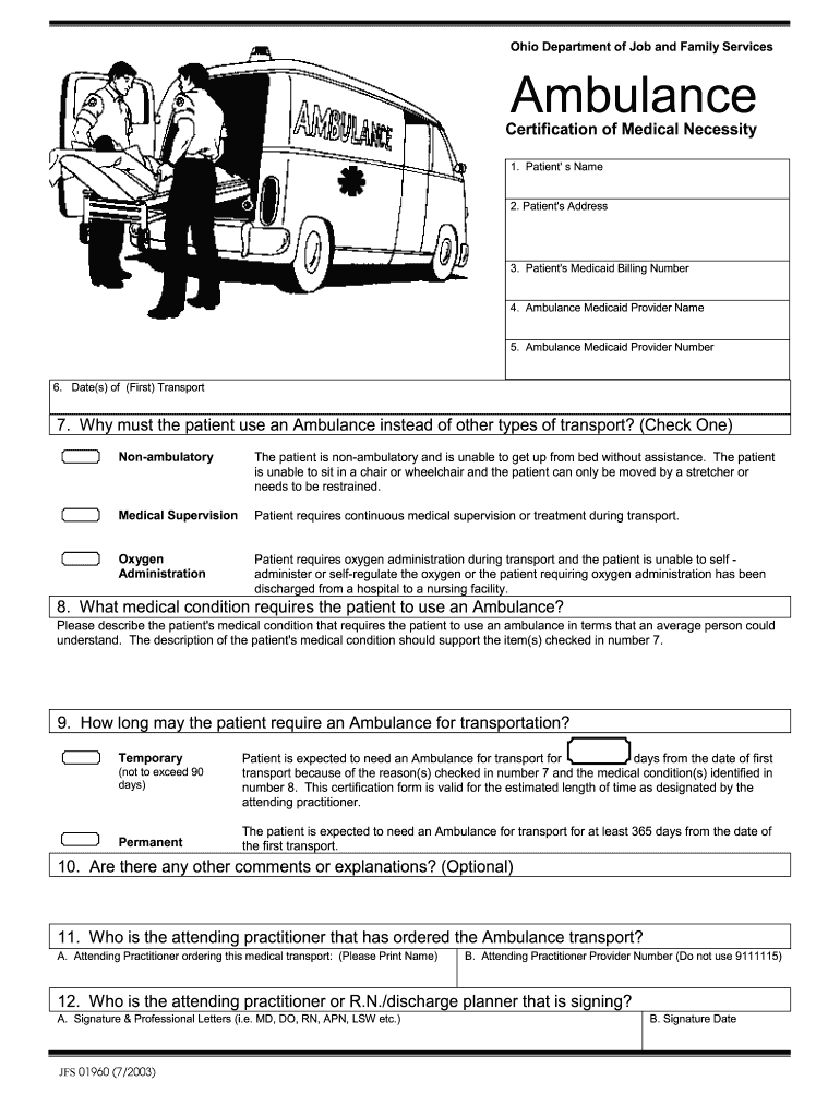 Ambulance Certificate of Medical Necessity  Form
