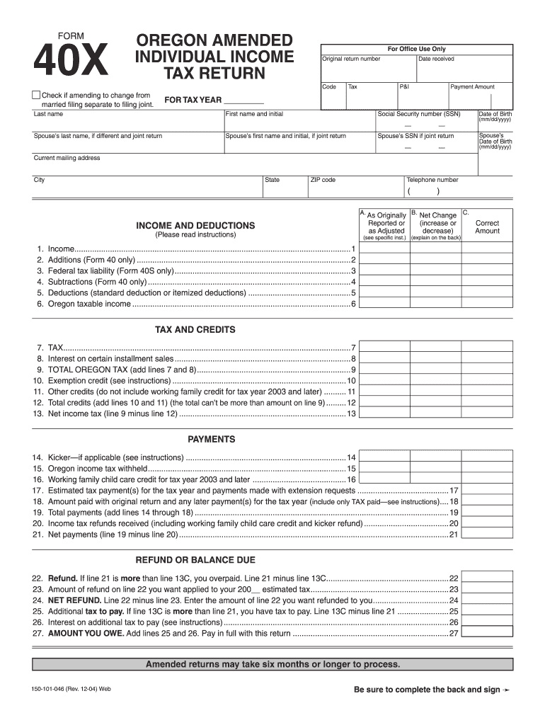 Oregon Tax 20042024 Form Fill Out and Sign Printable PDF