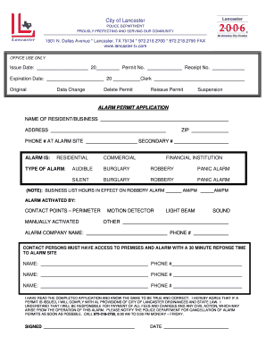  Lancaster Alarm Permit Form 2006