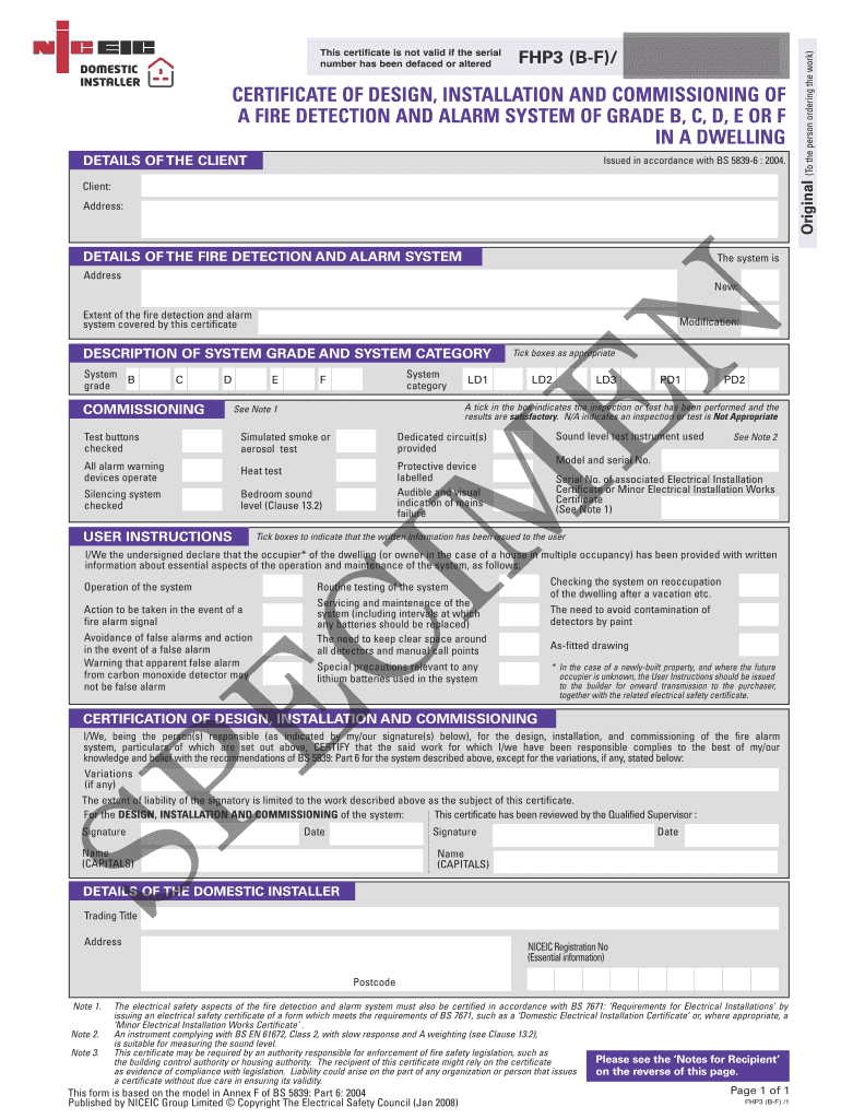Bs5839 Certificate Template  Form