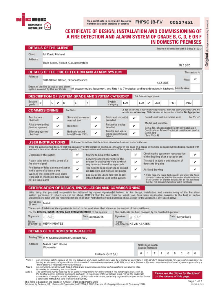 Bs5839 Certificate Template  Form