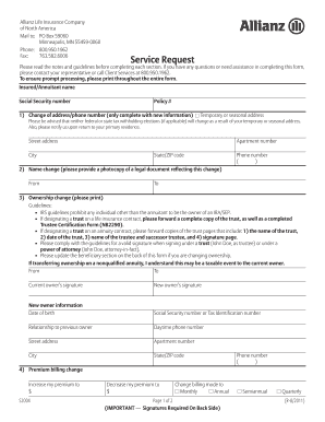 Allianz Service Request Form S2004 R 8