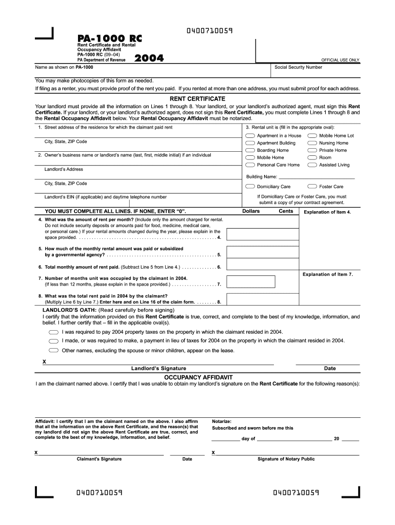 Get and Sign Pa 1000 Rc  Form 2004