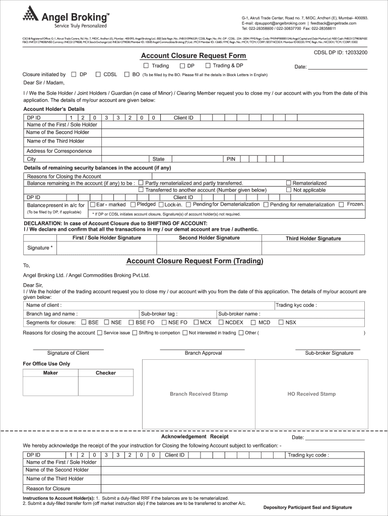 Angel Broking Account Closure Form