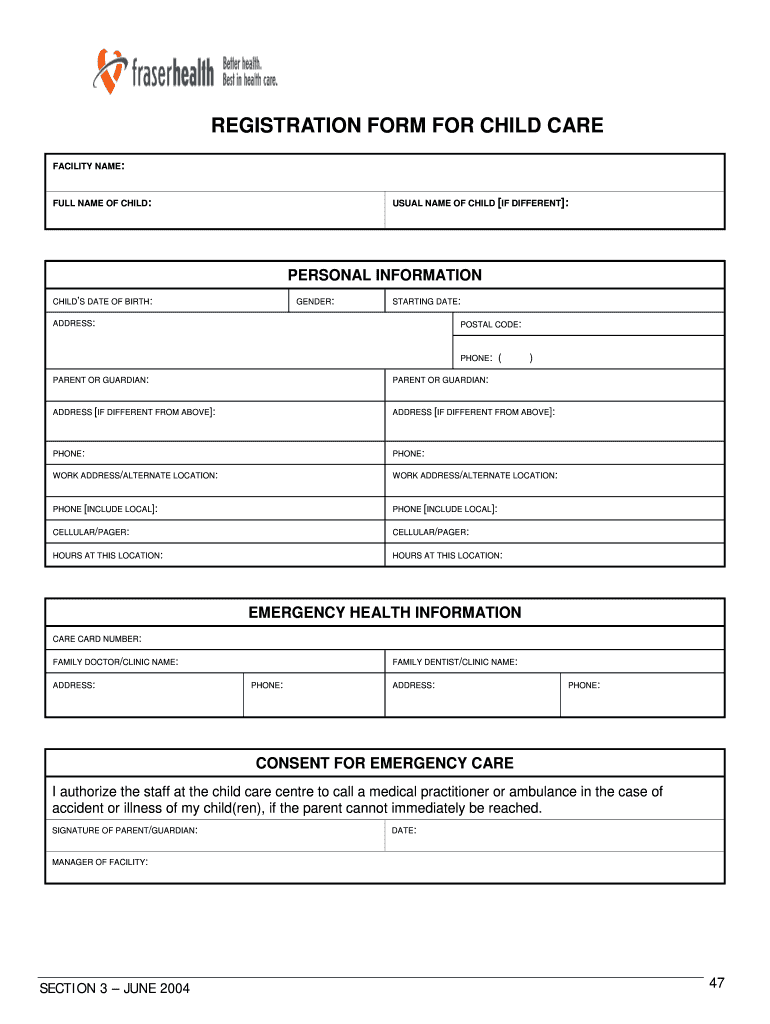  Fraser Health Medical Registration Form Kids in the Grove 2004