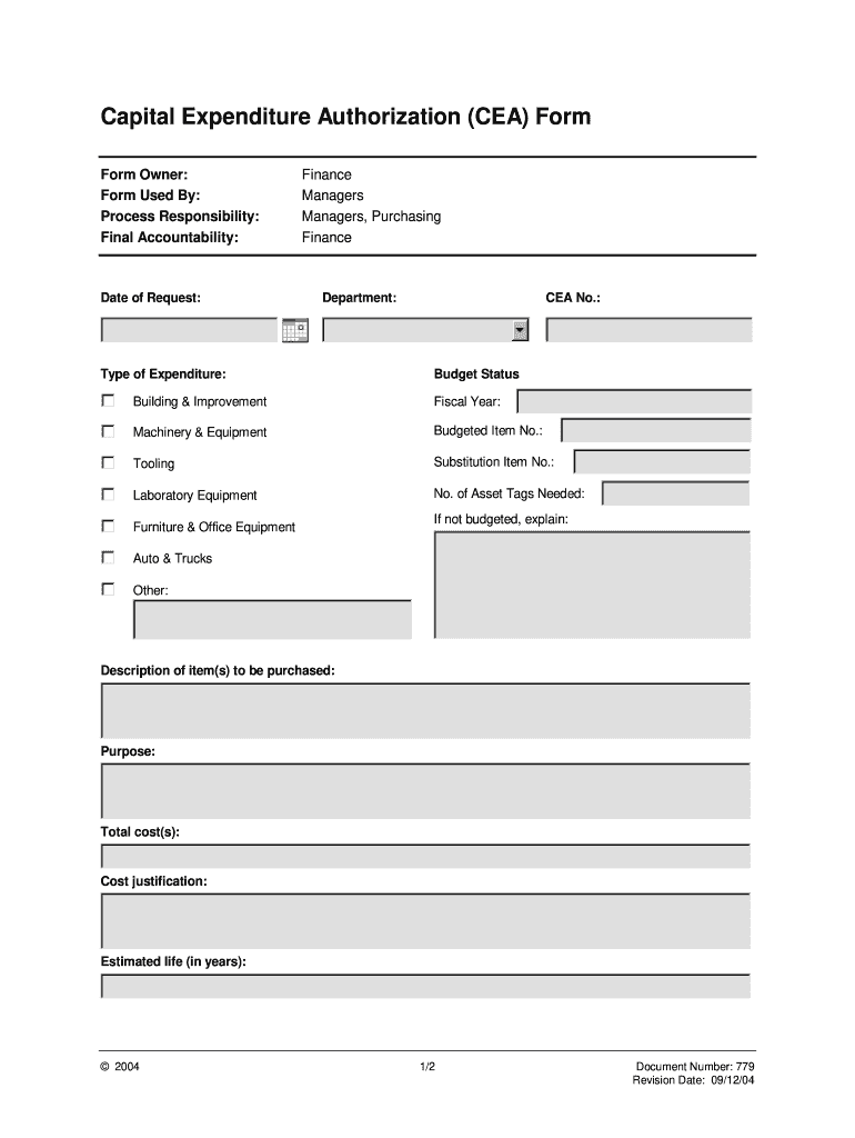 Means of Capital Expenditures Authorization Cea Form