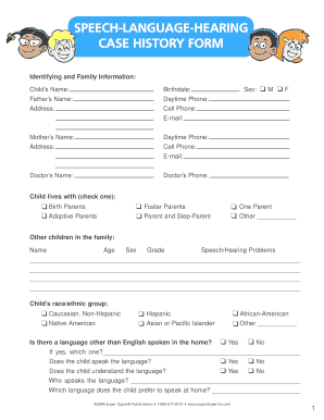 Northern and Downs Paediatric Case History Form