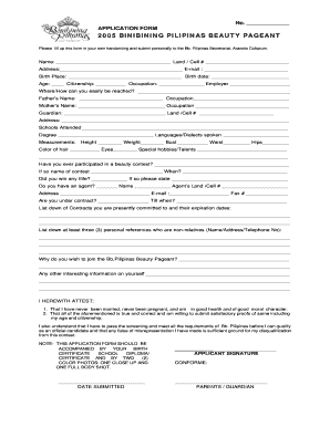 Binibining Pilipinas Application Form