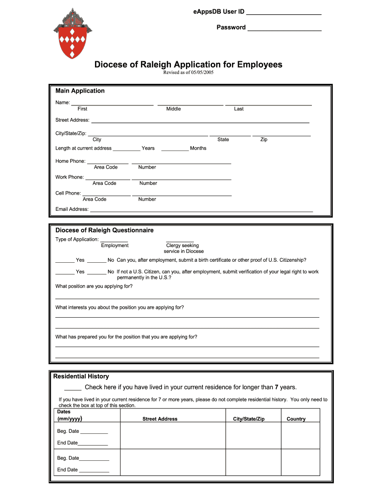  Diocese of Raleigh Application for Employees Form 2005-2024