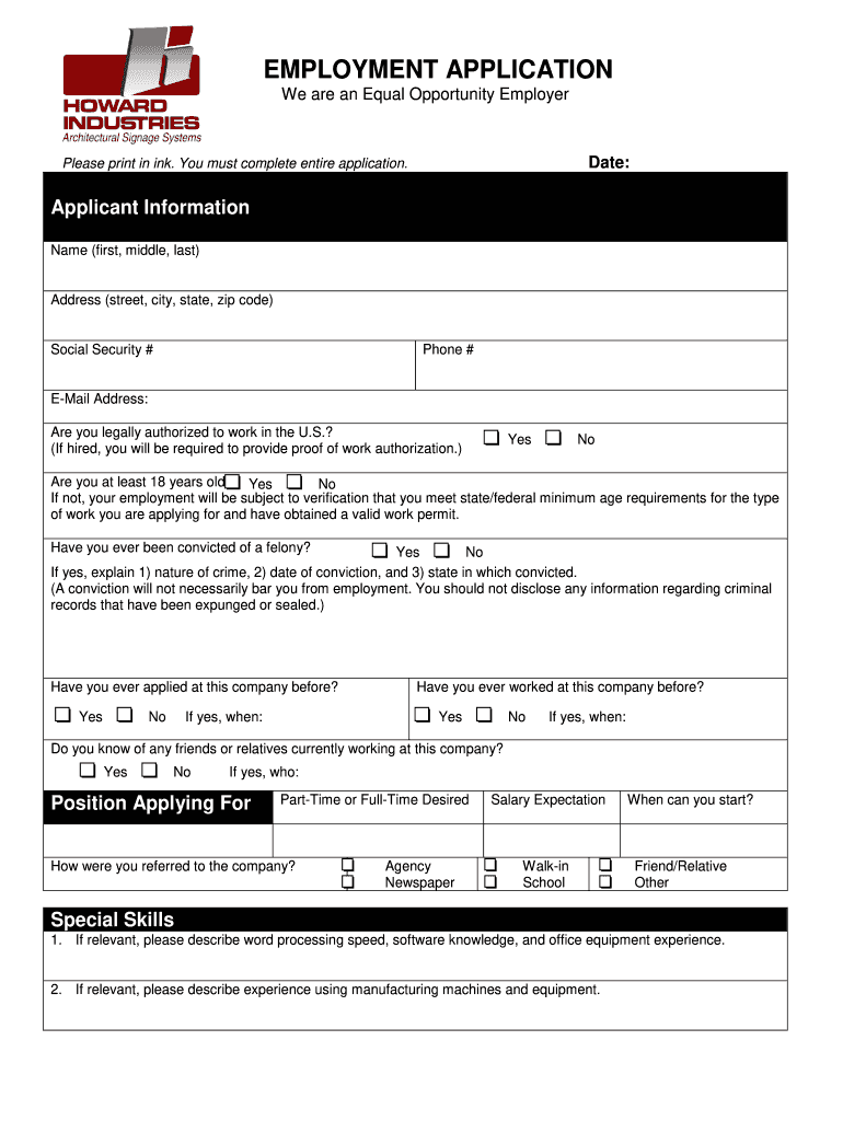 Howards Industries  Form