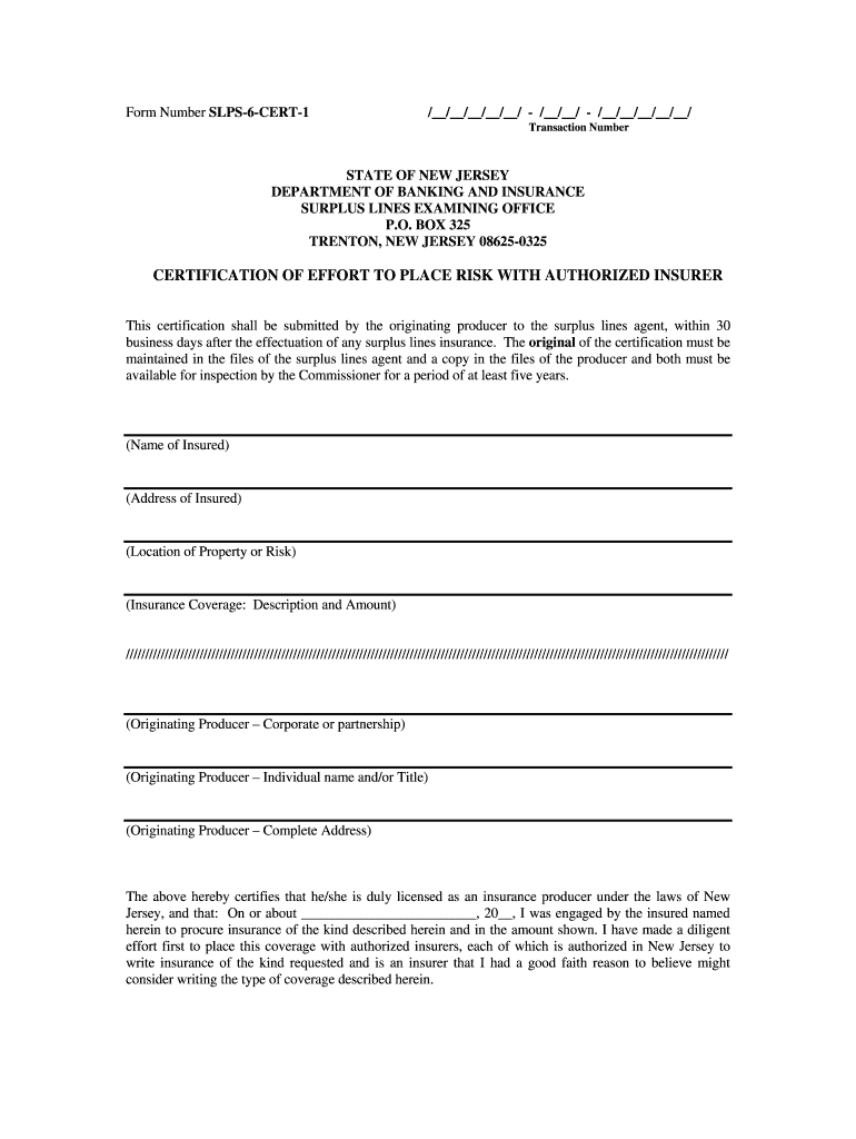 Nj Certificate of Effort Writable PDF  Form