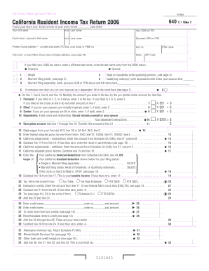 California Resident Income Tax Return Form 540