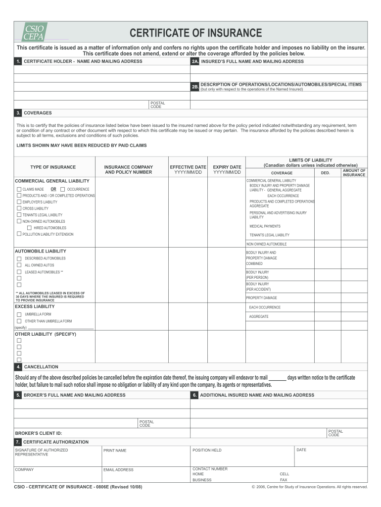 CERTIFICATE of INSURANCE  RWGlobal  Form