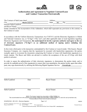 Authorization and Agreement to Negotiate ContractLease and Conduct Transaction Electronically the Contract of SaleLease Dated ,   Form