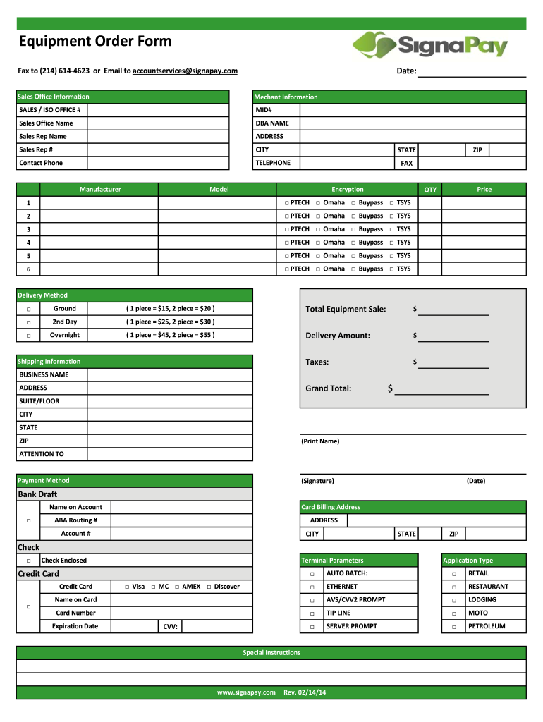  Equipment Order Form Signa Pay 2014-2024