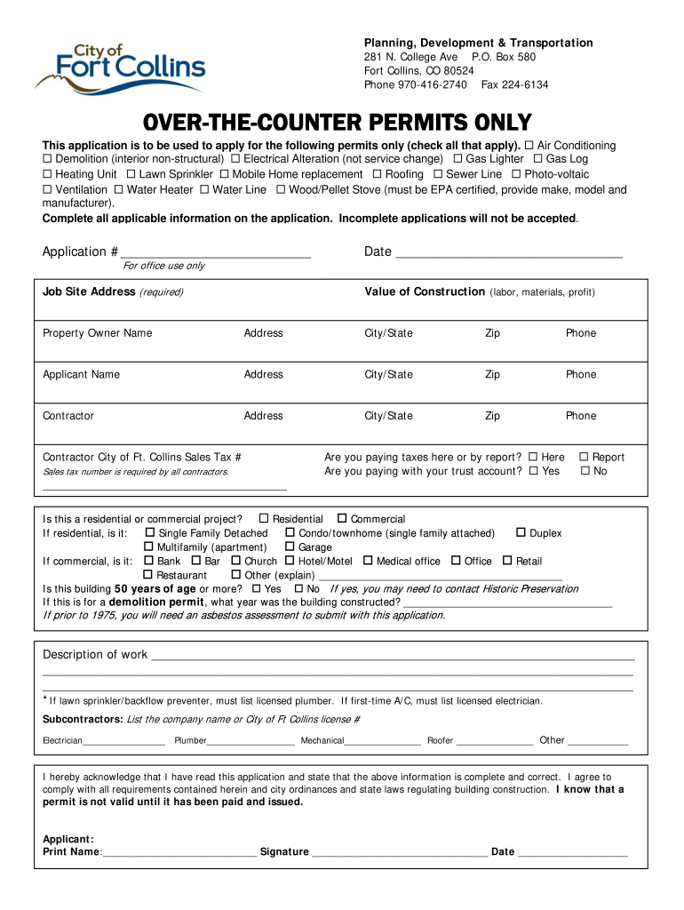 over the Counter Permits  Form