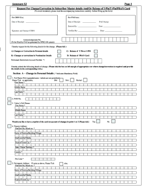 Request for Change Correction in Subscriber Master Details  Form