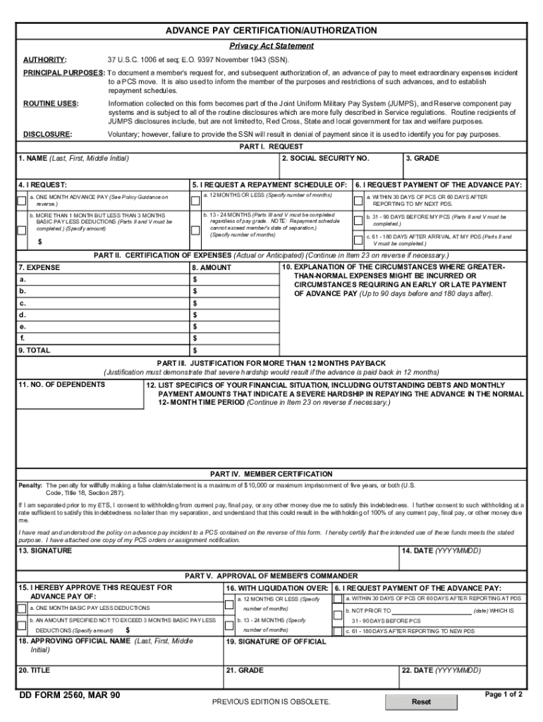  Dd Form 2560 1990-2024