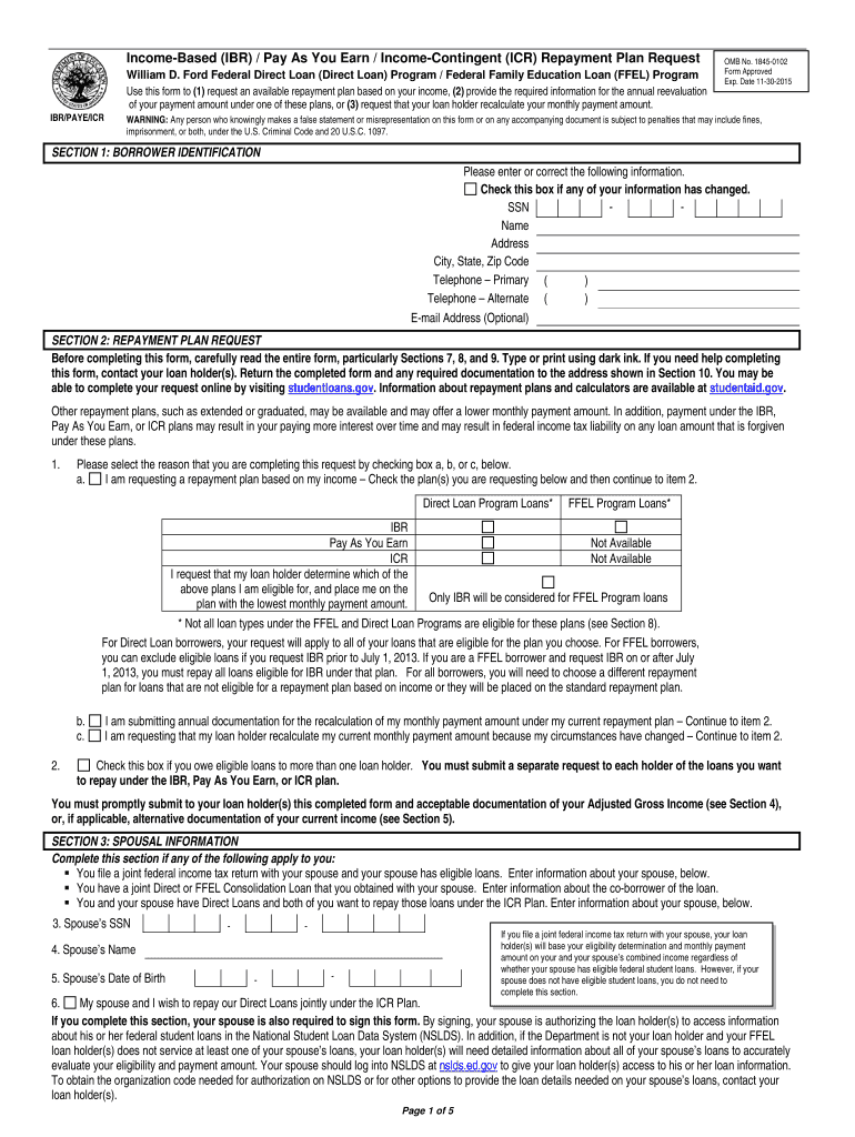 Income Driven Repayment Plan Request Form