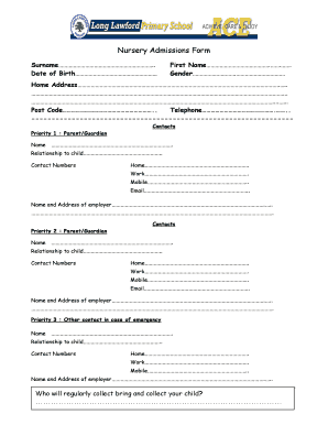 Nursery Application Form PDF Long Lawford Primary School