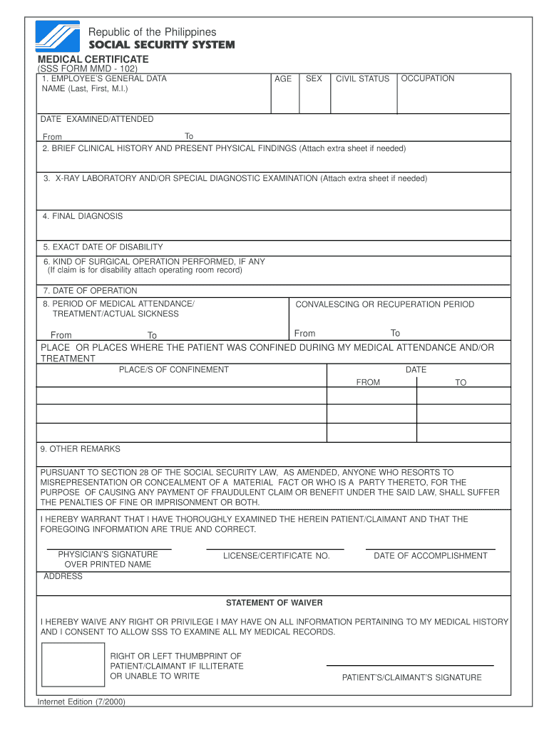  Sss Medical Certificate Form 2000