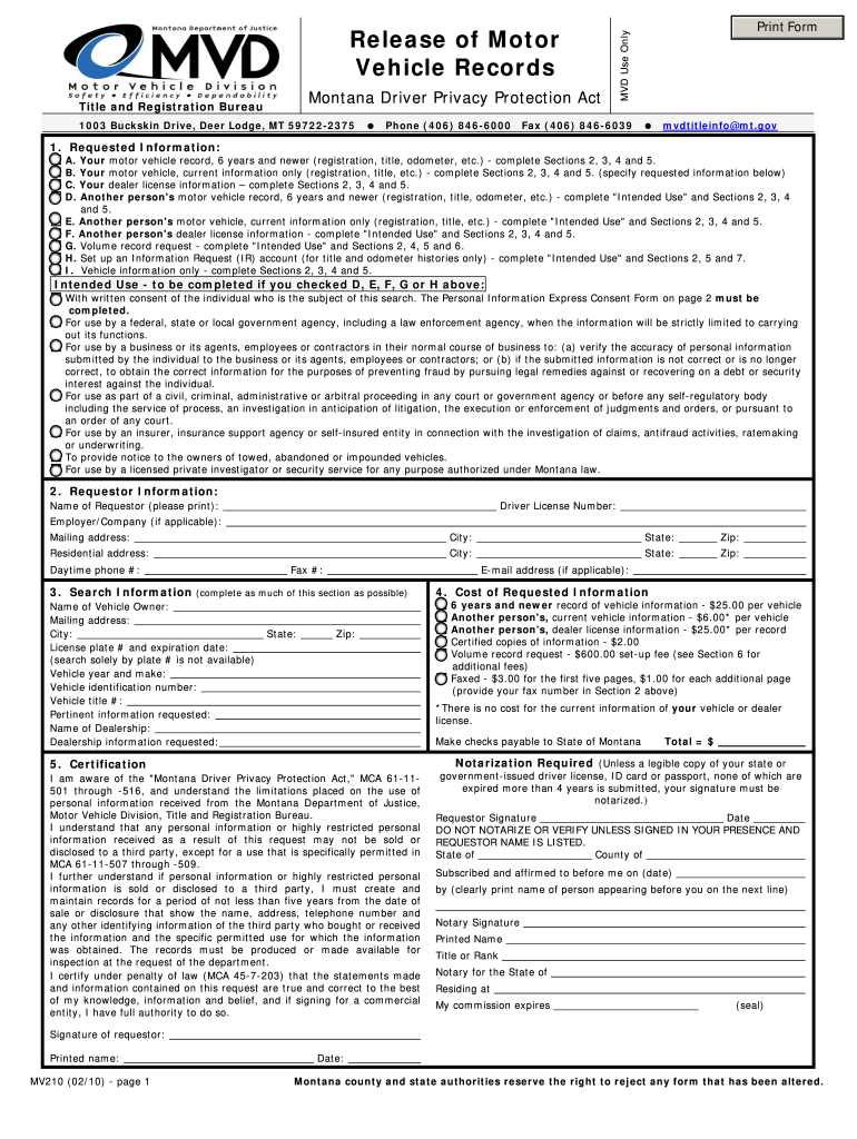  Mv210 Form Montana 2010