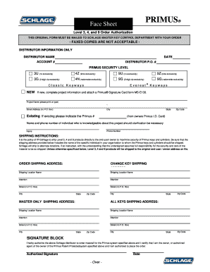Primus Face Sheet  Form
