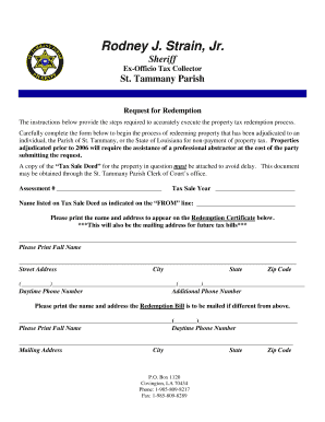 St Tammany Request for Redemption Form