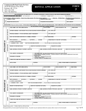 Fillable Rental Application  Form