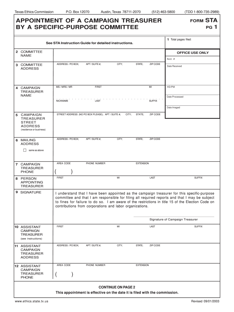  Form STA  Texas State Ethics Commission 2003