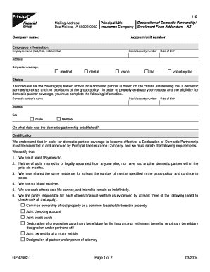 Declaration of Domestic Partnershipenrollment Form Addendum