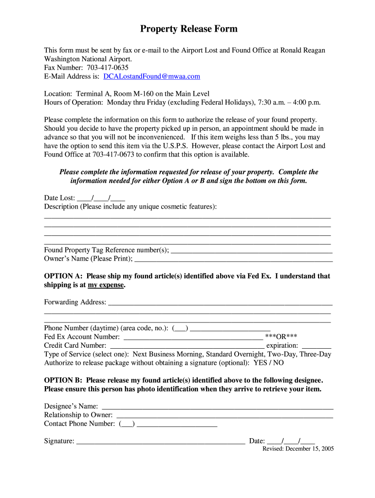  Mwaa Property Realease Form 2005-2024