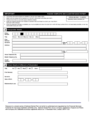 Dencover Claim Form