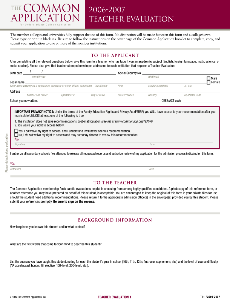 Common App Recommendation Form PDF