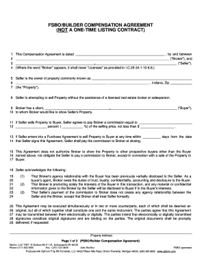 Indiana Fsbo Builder Compensation Agreement  Form